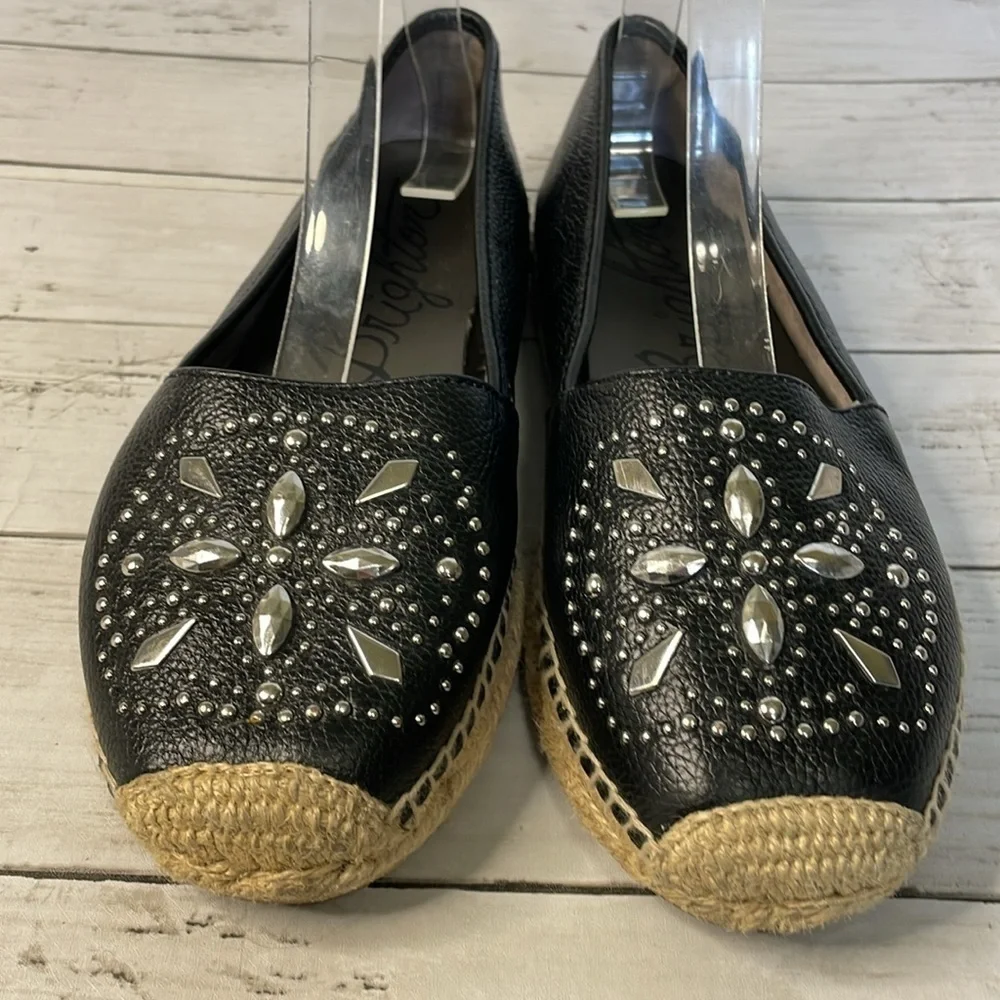 Brighton Black Leather Silver Studded Jett Espadrilles